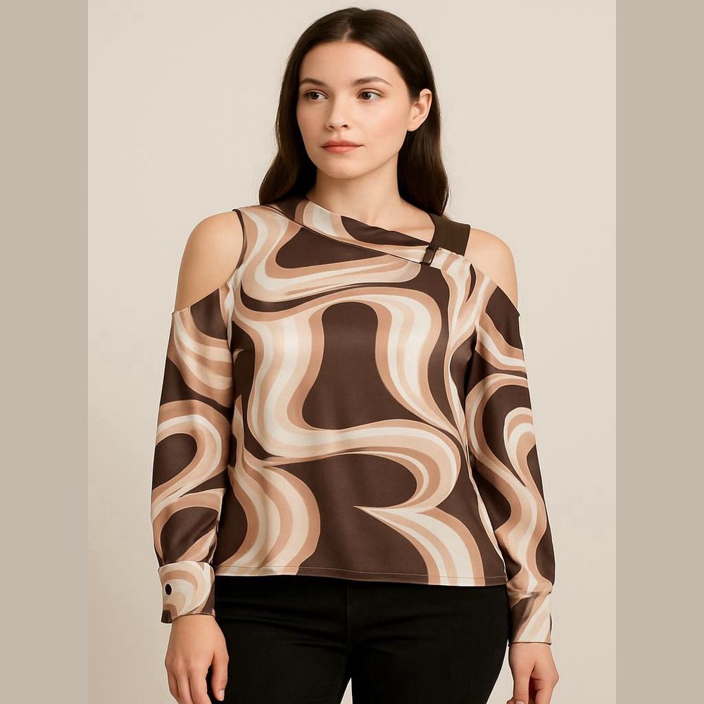 Chicme Cold Shoulder Top - Women's XL - Brown Swirl